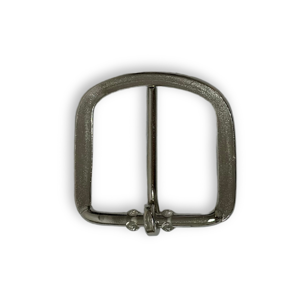 Underside view of nickel rounded belt buckle - 1.5"