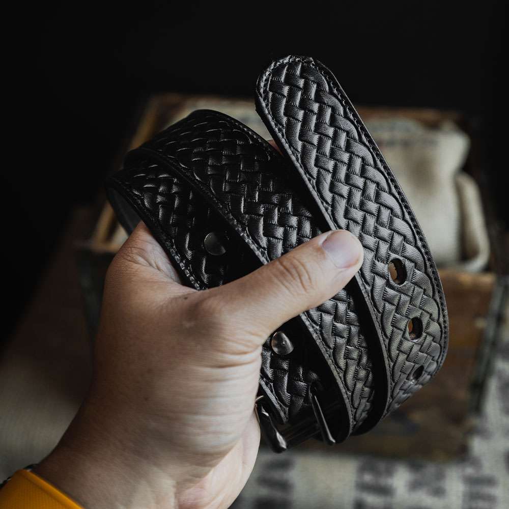 Classic Basket Weave Leather Belt